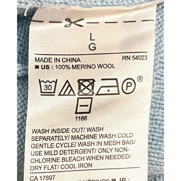 Banana Republic 100% Merino Wool Men's Knit Sweater L Blue V-Neck Pullover Cozy - Picture 6 of 6